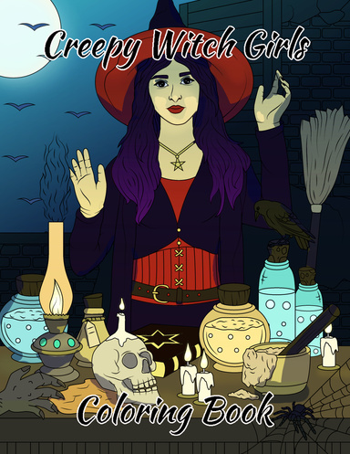 Creepy Witch Girls Coloring Book for Adults, Features 40 Coloring Pages for Stress Relief and Relaxation