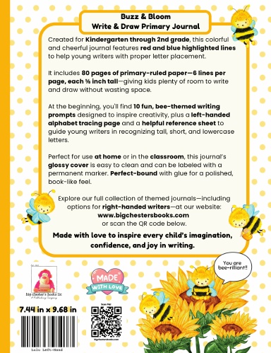 Buzz & Bloom Write and Draw Primary Journal for Kindergarten to 2nd Grade - Standard Perfect Bound Edition (Left-Handed)