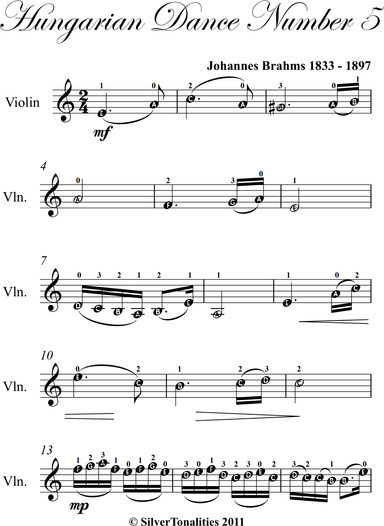 Hungarian Dance Number 5 Easy Violin Sheet Music