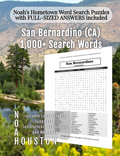 Noah’s Hometown Word Search Puzzles with FULL-SIZED ANSWERS included San Bernardino (CA)