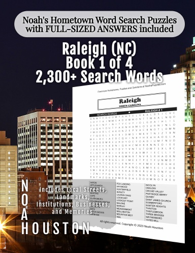 Noah’s Hometown Word Search Puzzles with FULL-SIZED ANSWERS included Raleigh (NC), Book 1 of 4
