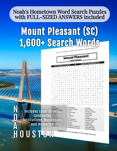 Noah’s Hometown Word Search Puzzles with FULL-SIZED ANSWERS included Mount Pleasant (SC)