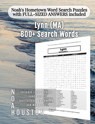 Noah’s Hometown Word Search Puzzles with FULL-SIZED ANSWERS included Lynn (MA)