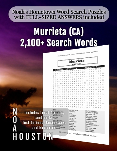 Noah’s Hometown Word Search Puzzles with FULL-SIZED ANSWERS included Murrieta (CA)