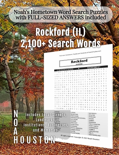 Noah’s Hometown Word Search Puzzles with FULL-SIZED ANSWERS included Rockford (IL)