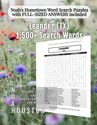 Noah’s Hometown Word Search Puzzles with FULL-SIZED ANSWERS included Leander (TX)