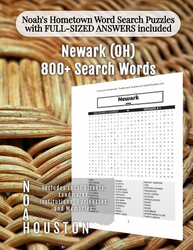 Noah’s Hometown Word Search Puzzles with FULL-SIZED ANSWERS included Newark (OH)