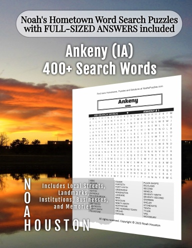 Noah’s Hometown Word Search Puzzles with FULL-SIZED ANSWERS included Ankeny (IA)