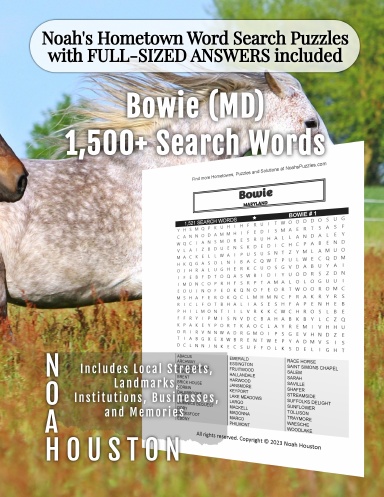 Noah’s Hometown Word Search Puzzles with FULL-SIZED ANSWERS included Bowie (MD)