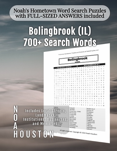 Noah’s Hometown Word Search Puzzles with FULL-SIZED ANSWERS included Bolingbrook (IL)