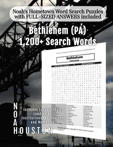 Noah’s Hometown Word Search Puzzles with FULL-SIZED ANSWERS included Bethlehem (PA)