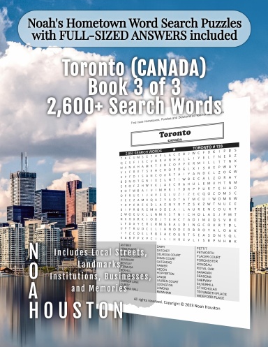 Noah’s Hometown Word Search Puzzles with FULL-SIZED ANSWERS included TORONTO (CANADA), Book 3 of 3