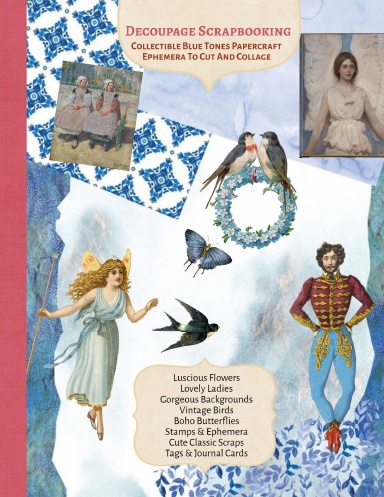 Decoupage Scrapbooking Collectible Blue Tones Papercraft Ephemera To Cut And Collage