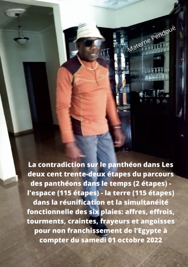 Contradiction sur le panthéon dans Les 232 étapes du parcours dans le Temps l'Espace la Terre: la réunification et la simultanéité fonctionnelle des 6 plaies: affres, effrois, tourments, craintes, frayeurs et angoisses pour non franchissement de l’Egypte
