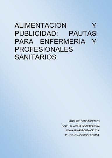 ALIMENTACION Y PUBLICIDAD PAUTAS PARA ENFERMERIA Y PROFESIONALES SANITARIOS