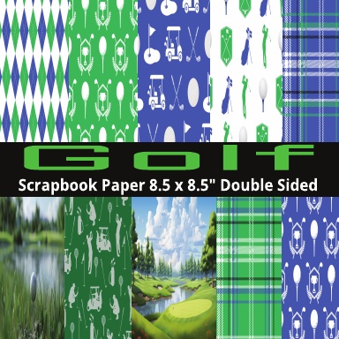 Golf Scrapbook Paper, Golf Pattern Sheets Double Sided 8.5 x 8.5"