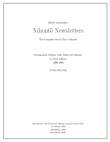 Nihonto Newsletters, Volume 1