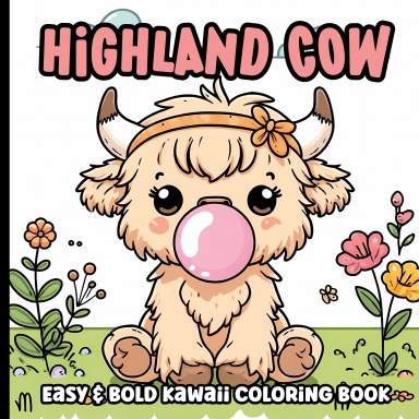 Kawaii Highland Cow Coloring Book