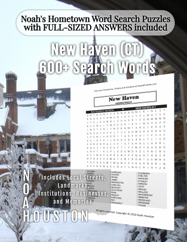 Noah’s Hometown Word Search Puzzles with FULL-SIZED ANSWERS included New Haven (CT)