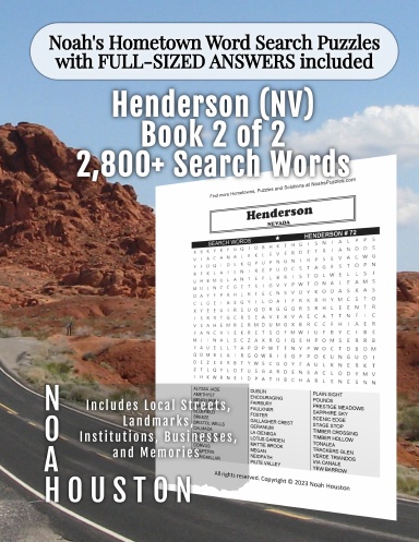Noah’s Hometown Word Search Puzzles with FULL-SIZED ANSWERS included HENDERSON (NV), Book 2 OF 2