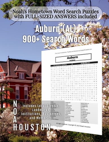 Noah’s Hometown Word Search Puzzles with FULL-SIZED ANSWERS included AUBURN (AL)