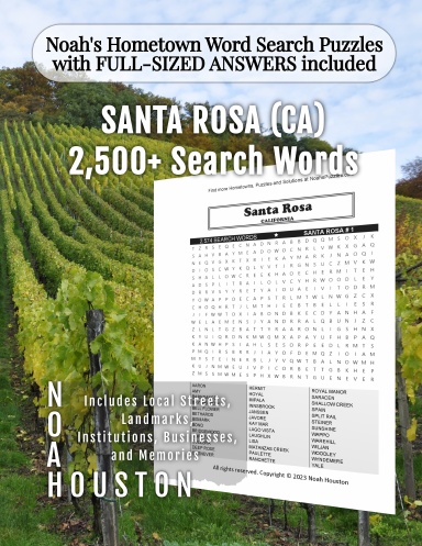 Noah’s Hometown Word Search Puzzles with FULL-SIZED ANSWERS included SANTA ROSA (CA)