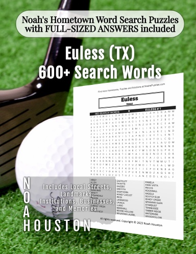 Noah’s Hometown Word Search Puzzles with FULL-SIZED ANSWERS included Euless (TX)