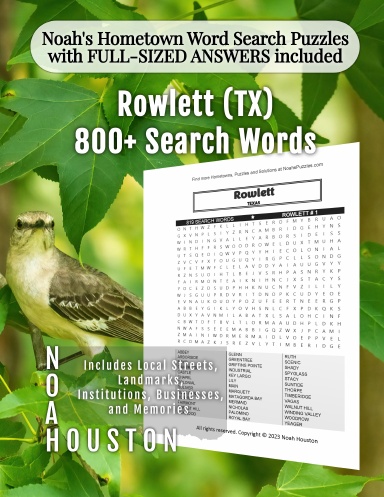 Noah’s Hometown Word Search Puzzles with FULL-SIZED ANSWERS included Rowlett (TX)