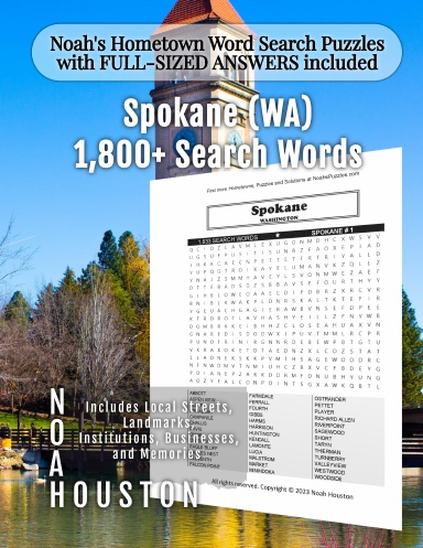 Noah’s Hometown Word Search Puzzles with FULL-SIZED ANSWERS included Spokane (WA)