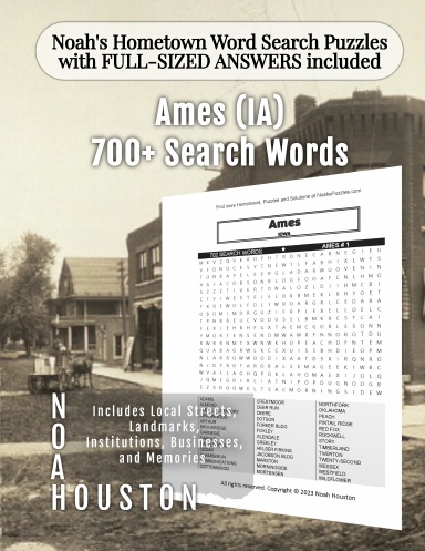 Noah’s Hometown Word Search Puzzles with FULL-SIZED ANSWERS included Ames (IA)