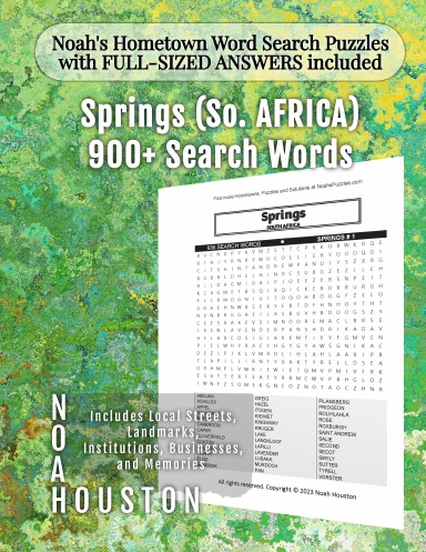 Noah’s Hometown Word Search Puzzles with FULL-SIZED ANSWERS included Springs (So. AFRICA)