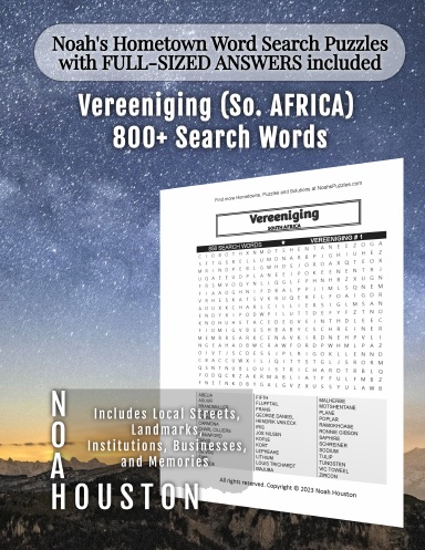 Noah’s Hometown Word Search Puzzles with FULL-SIZED ANSWERS included Vereeniging (So. AFRICA)