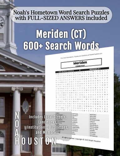 Noah’s Hometown Word Search Puzzles with FULL-SIZED ANSWERS included Meriden (CT)