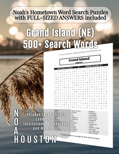 Noah’s Hometown Word Search Puzzles with FULL-SIZED ANSWERS included Grand Island (NE)