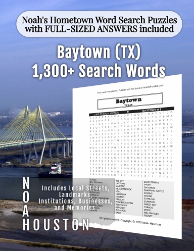 Noah’s Hometown Word Search Puzzles with FULL-SIZED ANSWERS included Baytown (TX)