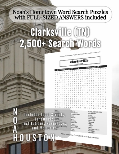 Noah’s Hometown Word Search Puzzles with FULL-SIZED ANSWERS included Clarksville (TN)
