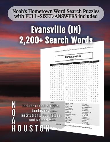 Noah’s Hometown Word Search Puzzles with FULL-SIZED ANSWERS included Evansville (IN)