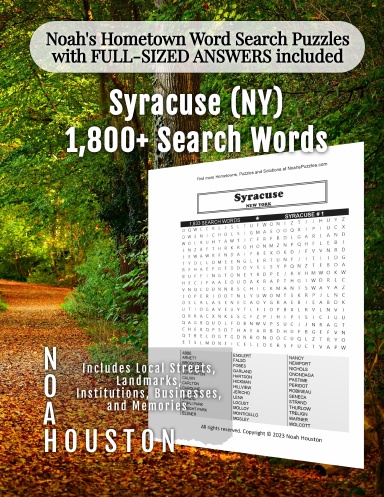 Noah’s Hometown Word Search Puzzles with FULL-SIZED ANSWERS included Syracuse (NY)