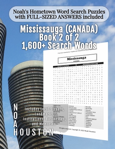 Noah’s Hometown Word Search Puzzles with FULL-SIZED ANSWERS included MISSISSAUGA (CANADA), BOOK 2 of 2
