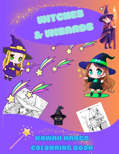 Manga Kawaii Witches & Wizards Colouring Book for Kids to Adults